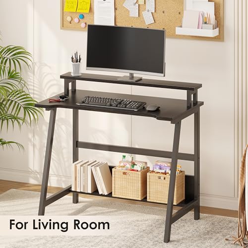 ALISENED 31.5 Inch Small Office Desk with Storage, Small Desk for Small Spaces, Compact Home Office Desk, Mini Study Desk for Bedroom, Black - color: Black