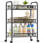 SYKIARIOL Metal Rolling Utility Cart, 3-Tier Mesh Wire Storage Trolley with Easy Assembly, Organizer Craft Cart 3 Hooks, Mobile Shelving Unit for Kitchen, Bathroom, Laundry Room, and Home