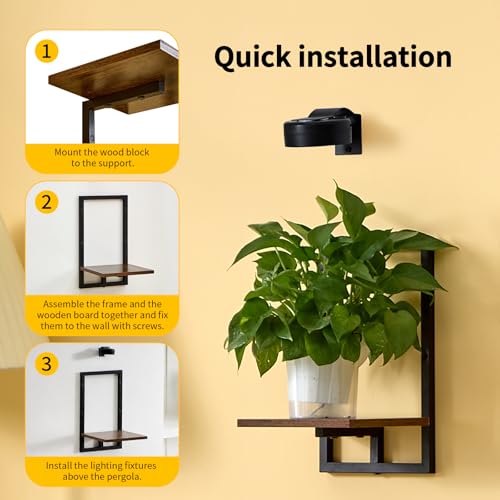 Floating Shelves for Plants with Grow Lights, Remote Control Indoor Plant Holder Stand for Bedroom, Living Room, Bathroom, Kitchen, Rustic Brown (2, Rustic Brown) - color: Rustic Brown