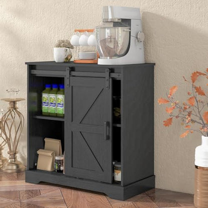 Panana Sliding Barn Door Buffet Sideboard Storage Cabinet Coffee Bar Kitchen Farmhouse Style (Black) - color: Black