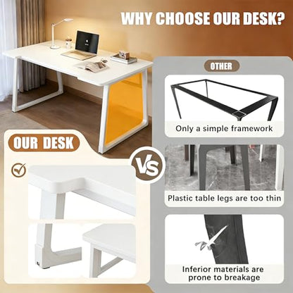 Computer Desk 39.4 Inch Small Office Desk with Wood Top and Metal Frame, Study Writing Desk for Home, Bedroom, Gaming, U-Shaped Leg Design, Modern Simple - color: Frame：white/Board：white