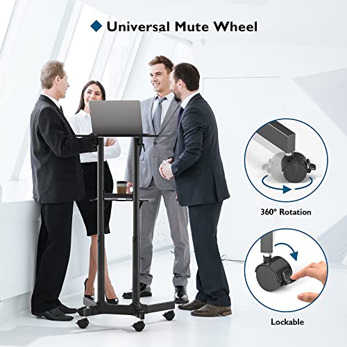 BONTEC Lecterns & Podiums Portable Mobile Standing Laptop Desk, Height Adjustable, Sit Stand, Home Office Classroom Pulpit Stand Up Desk Workstation, Rolling Table Laptop Cart with Storage Tray, White - color: Black