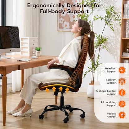 Ylzyxal Office Desk Chair, Ergonomic Computer Chair with Padded Flip-Up Arms and Adjustable Lumbar Support, PU Leather Executive Chair with Tilt Lock and 360° Swivel Rolling Wheels for Work, Study - color: Darkbrown