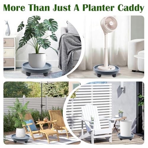 K KASONIC 12 Inch Plant Caddy with Wheels, 220LBS Capacity Rolling Plant Stand Dolly, 2 Pack Round Planter Saucer Mover Base Tray for Indoor Outdoor Potted Plants, Includes 5M Tearable Plant Ties