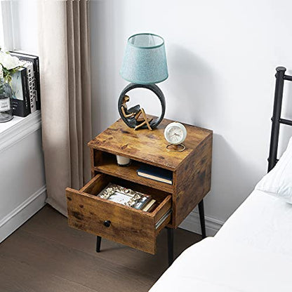 VECELO Modern Nightstands Set of 2,Square End Side Table with Drawer and Storage Space for Bedroom and Living Room - color: Antique Brown（2 Sets）