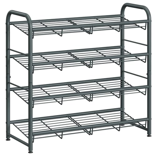 SONGMICS Shoe Rack, 4 Tier Shoe Organizer for Closet, Holds up to 16 Pairs of Shoes, Shoe Rack for Front Door Entrance, Metal Shoe Shelf with Adjustable Tilt Angle, for Entryway, Garage, Grey - color: Grey, size: 4 Tiers (27"W)