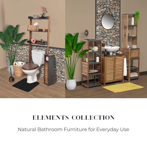 Brown-Gray Small Open-Shelf Storage Unit, 4-Tier, Vented, Freestanding | Space-Saving, Vented Design, MDF/Acacia Material, Compact Freestanding Unit, 4-Tier Open Shelves, Bathroom