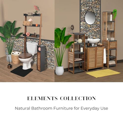 Brown-Gray Small Open-Shelf Storage Unit, 4-Tier, Vented, Freestanding | Space-Saving, Vented Design, MDF/Acacia Material, Compact Freestanding Unit, 4-Tier Open Shelves, Bathroom