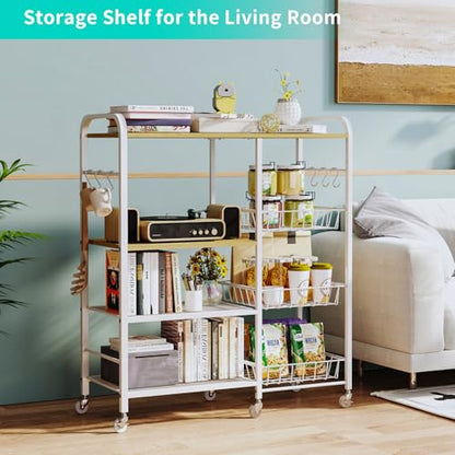 HapiRm Rolling Kitchen Microwave Cart - 4 Tier Microwave Table Stand with Pull-Out Baskets, Coffee Bar Baker's Rack with Wheels Rolling Storage Cart Organizer Shelf for Living Room Office, Balcony - color: White