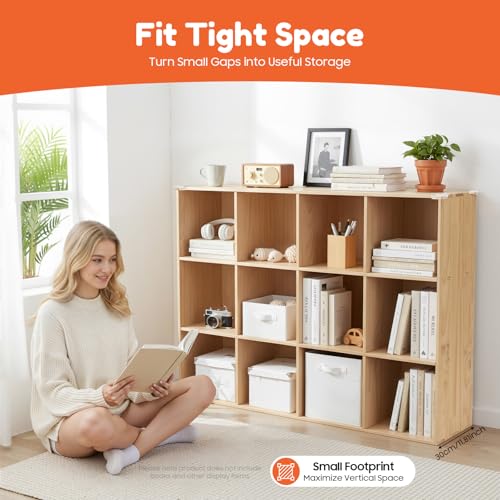 12 Cube Storage Organizer, Solid Wood Bookshelf, Vertical or Horizontal Bookcase, Open Cube Book Shelf, 47.2 in Cubes Organizer for Bedroom, Living Room, Office (47.2 X 11.8 X 35.4 in) - size: 47.2 X 11.8 X 35.4 in