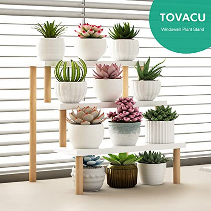 Windowsill Plant Stand Shelf 3 Tiers Desktop Organization and Storage Shelf Bathroom Countertop Corner Cupcake Display Stand for Table Wood Ladder,White - size: 3 Tiers