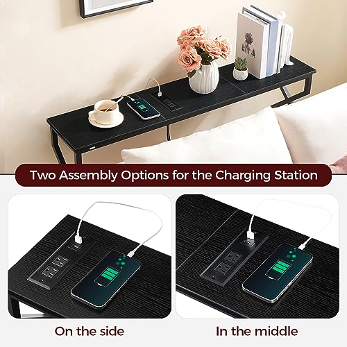 MAHANCRIS 44.9" Sofa Table, 9.4" Narrow Console Table with Charging Station, Couch Table Behind Sofa with Outlet, Entryway Table with Display Shelf, Living Room, Black CTHB113E01 - color: Black
