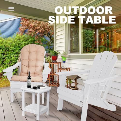 nalone Adirondack Side Table 16.5" Outdoor Side Table HDPE Plastic Double Adirondack End Table Small Table for Patio (White) - color: White