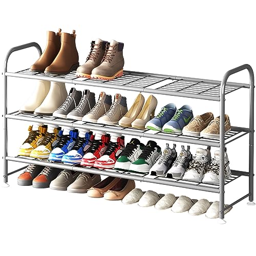 LINZINAR 3 Tier Long Shoe Rack for Closet Metal Shoe Organizer for Entryway | Spacious design stores 20+ pairs of shoes,durable metal frame,space-saving organizer for closet, hallway, and Entryway Grey - color: Grey, size: 3-Tier