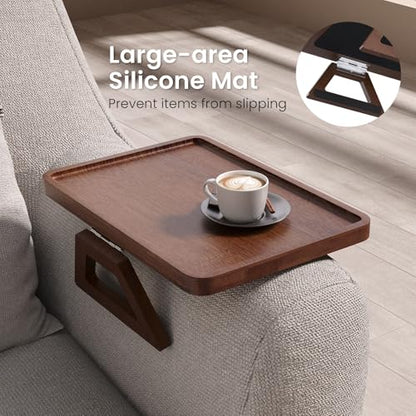 Couch Arm Tray,Bamboo Folding Sofa Tray,Sofa Armrest Tray Clip-On Couch Desk for Drinks,Snacks,Phone,Remote Control（Brown） - color: Brown, style: 13.0" x 9.4"