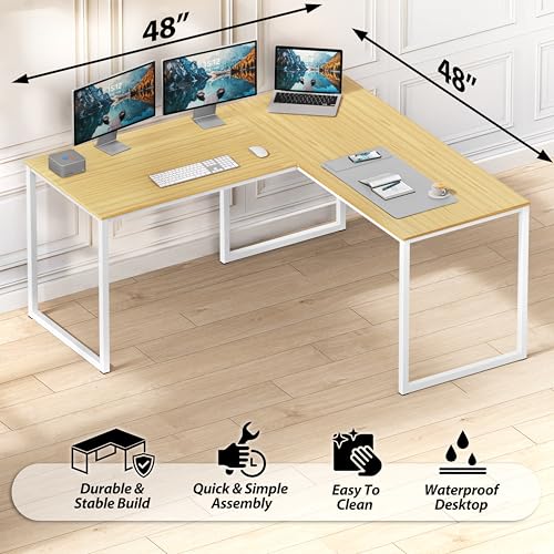 SHW Mission 48 x 48 Inches L-Shape Home Office Computer Desk, Oak - color: Oak, size: 48-Inch L-Shaped