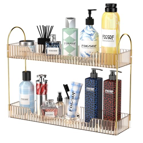 GTI Narrow Bathroom Organizers and Storage, 2 Tier Rectangle Makeup Counter Organizer, Perfume Cosmetics Skincare Vanity Organizers, Dresser Countertop Organizer for Women (Gold) - color: Gold