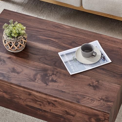 39" Rectangular Compact Coffee Table,Small Cube End Table,Modern Side Table with Stylish Wood Grain Pattern,Minimalist Accent Table for Living Room,Office,Apartment,Nightstand(Walnut,39") - color: Walnut,39.9"