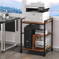 Lerliuo 24" Wide Large Printer Stand with Storage, Brown | Printer Table for Home Office with Charging Station, 3 Tier Industrial Mobile Printer Cart with Lockable Wheels - color: Brown