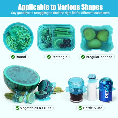 Silicone Stretch Lids for Food Storage in Fridge, Reusable Elastic Bowl Covers for Cup, Cans, Jars, Round & Rectangle Container, Food Grade Silicone Microwave Food Cover, Heat-Resistant, Blue, 6PCS - color: 6 Pcs Blue