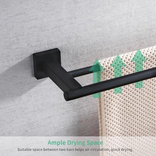 Miyili 23.6-Inch Matte Black Double Towel Bar - SUS 304 Stainless Steel Bathroom Towel Holder Rack - color: Matte Black, size: 24-Inch