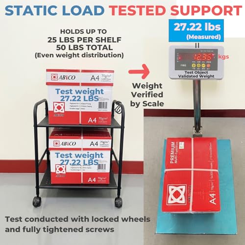2-Tier Metal Rolling Cart, Compact Under Desk Storage Organizer | 12.2" clearance fits binders & tall bottles; anti-drop safety guard; small space mobile shelf for home, bedroom & office. - color: Black
