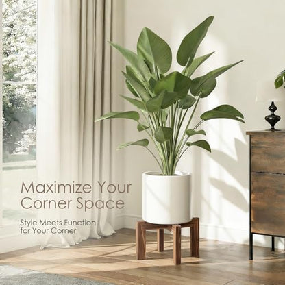 Leaf&lull Wood Plant Stand Indoor Boho Rustic Short Plant Stool Small Planter Holder Base for Multiple Plants Heavy Duty Wooden Floor Pot Riser Walnut 2 Pack - size: 2 Pcs