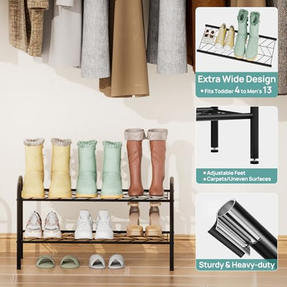 viewcare Shoe Rack for Closet, 2-Tier Small Shoe Rack for Entryway & Garage, Sturdy Metal Construction, Shoe Organizer Holds 4-8 Pairs - size: 2-Tier(M)