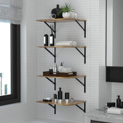 Deep Floating Wall Shelves - 4 Sets of 12 Inch Wide Rustic Brown Wood Shelves for Bathroom, Bedroom, Kitchen, Living Room - color: Rustic Brown Shelves