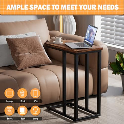 VECELO Universal C-Shaped Side Table, Multi-Functional Snack & TV Tray for Living Room, Bedroom, Brown (2 Set) - color: Brown, size: 2 Set