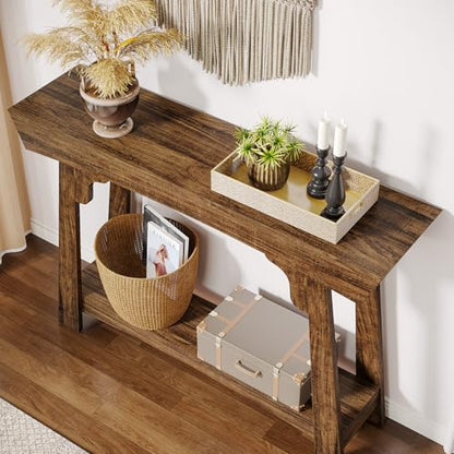 Tribesigns 41.3" Farmhouse Console Table, Small Entryway Table with 2-Tier Storage, Narrow Wooden Sofa Table Behind Couch for Living Room, Foyer, Hallway, Rustic Brown