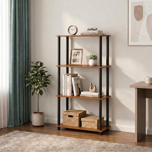 Furinno Turn-N-Tube Storage Shelves, 4-Tier Book Shelf, Corner Shelf, Toolless Open Shelves, for Organization and Storage, Living Room, Bedroom, Entryway, Laundry, Light Cherry Oak - color: Light Cherry Oak/Black, size: 4-Tier