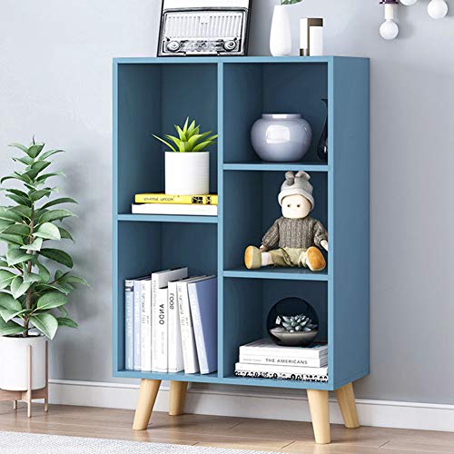 IOTXY Wooden Open Shelf Bookcase - 3-Tier Bookshelf with Legs, Bright Blue | Nordic Minimalist Style, MDF Material, Raised Solid Wood Legs, 5 Storage Cubes Display, Floor-Standing Cabinet Organizer - color: Bright Blue, size: 50CM Legs