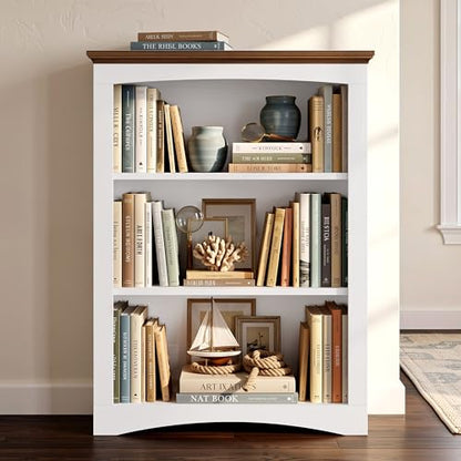 IRONCK 43" Tall 3-Tier Bookshelf, Farmhouse Bookcase White | White finish, anti-tip design, wood thick shelf, 30" wide floor-standing unit for home office, living room, bedroom