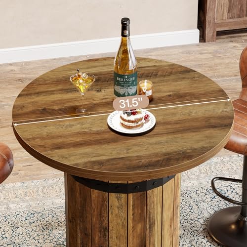 Tribesigns Round Bar Table, 39.4-Inch Bar Height, Bistro Pub Table for Kitchen, Living Room, Small Space, Light Brown (Only Table) - color: Light Brown
