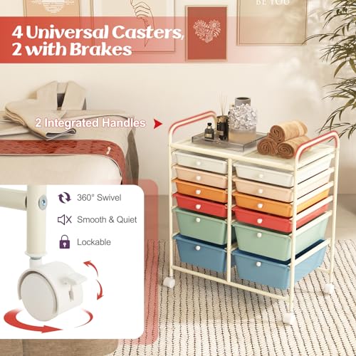 DREAMADE Rolling Cart with Storage Drawers, Utility Cart with Removable Plastic Drawers, Lockable Wheels, Art Cart for Classroom Organization Art Supplies Office Scrapbook (12 Drawers, Macaron) - color: Macaron, style: 12 Drawers