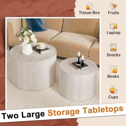 Round Nesting Coffee Table Set of 2 Modern Small Round Travertine Coffee Tables Travertine End Side Table Circle Nested Coffee Tables for Living Room (Travertine B) - color: Walnut Regular