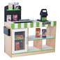 Teamson Kids Cashier Austin Interactive Wooden Play Market Stand with Lights and Sounds, Manual Conveyor Belt, Register and Display Spaces, Green and White Décor on Natural Wood | Manual Conveyor Belt, Scanner, Display Shelves, Green and Natural, Educatio