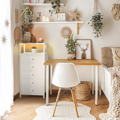 BOLUO White Dresser with 5 Drawers Tall Nightstand with Charging Station and LED Light, Bedside Table Room Storage Drawers Closet - color: A.white, size: 11.8"D x 15.7"W x 39.8"H (5 drawers)