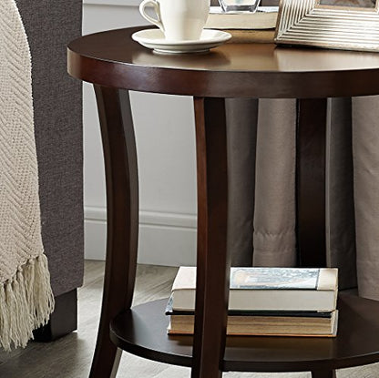 Roundhill Furniture Perth Contemporary Round End Table with Shelf, Espresso - color: Espresso