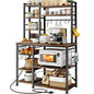 SNTD 6-Tier Bakers Rack with Power Outlets, 36 x 14.6 x 72 in, Rustic Brown | Large Capacity for Small Appliances, Stable Metal Frame with Wood Shelves, Pull-Out Basket, 14 Hooks - color: Rustic Brown