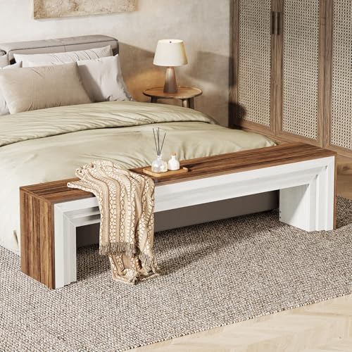 Tribesigns 71" Extra Long Entryway Bench, Farmhouse Bed Bench (Brown&White) | Modern Wooden Shoe Bench Indoor Seating with Layered Design for Hallway, Bedroom, Living Room, Sofa Back, Dining Room - color: Brown & White