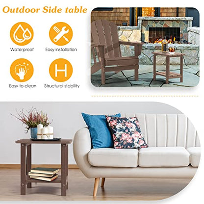 Apolimi Adirondack Outdoor Side Table, 2-Tier Sturdy Patio End Table Weather Resistant, 16.5" Solid Side Table for Patio, Pool, Porch - color: Brown