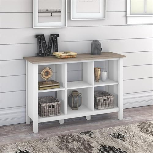 Bush Furniture Mayfield 6 Cube Bookcase in Pure White and Shiplap Gray | Storage for Home Office Workspace