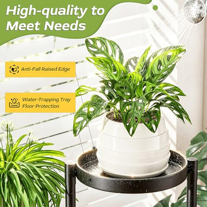 4 Tier Black Metal Foldable Corner Plant Stand w/ 7.9" Wide Tray Lg Pot - color: BlackDisk