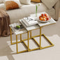 Giantex Nesting Coffee Table Set of 3, Stackable Square End Table w/Faux Marble Tabletop & Heavy-Duty Metal Frame, Farmhouse C-Shaped Accent Table for Small Space, Living Room, Bedroom (White Gold) - color: White Gold