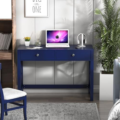 WiberWi Home Office Desk with Drawers, Modern Writing Computer Desk for Bedroom, Small Makeup Vanity Table Study Table for Home Office,Navy - color: Navy