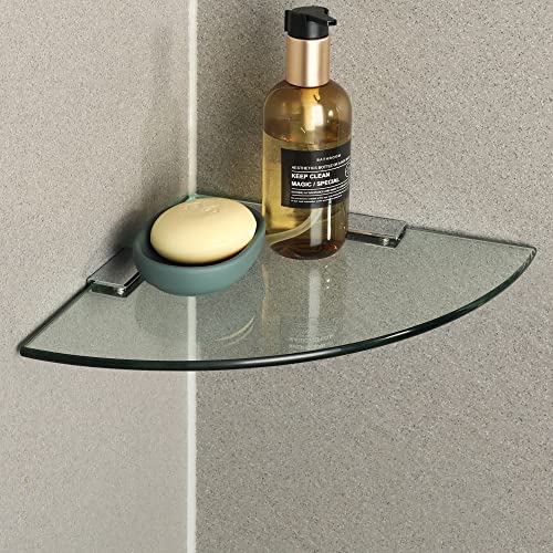 SAYAYO Glass Corner Shelf for Wall, Tempered Floating Glass Shelves for Bathroom 1 Pcs, Clear