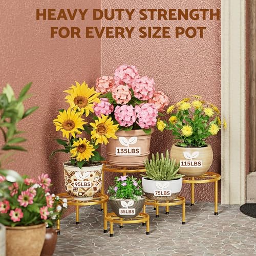 5 Pack Planters Stands with Gold Outdoors Plant Holders Indoor (GoldS) - color: GoldS