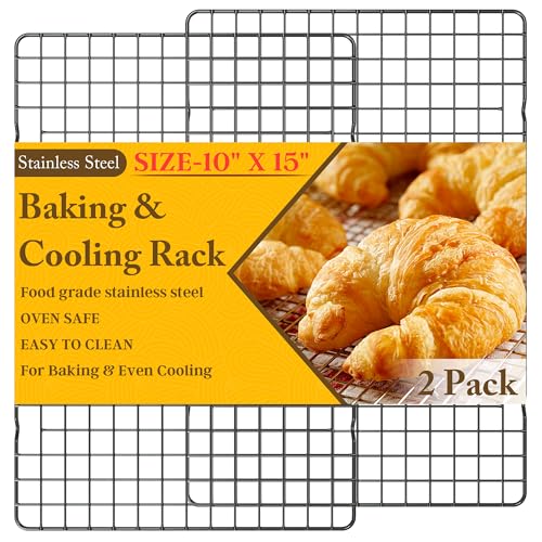 2PCS Cooling Racks for Cooking and Baking - 10" x 15"Heavy Duty Stainless Steel Wire Rack for Baking, Grilling, Roasting - Oven & Dishwasher Safe - Fits Jelly Roll Sheet Pan（Black） - color: Black, size: 10‘’x15‘’-2PC